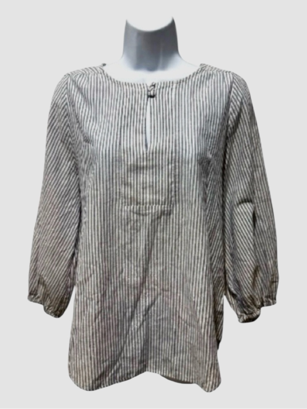 Eva Mendes NY&Co Blue Gray Metallic Striped Blouse M Career Office Top